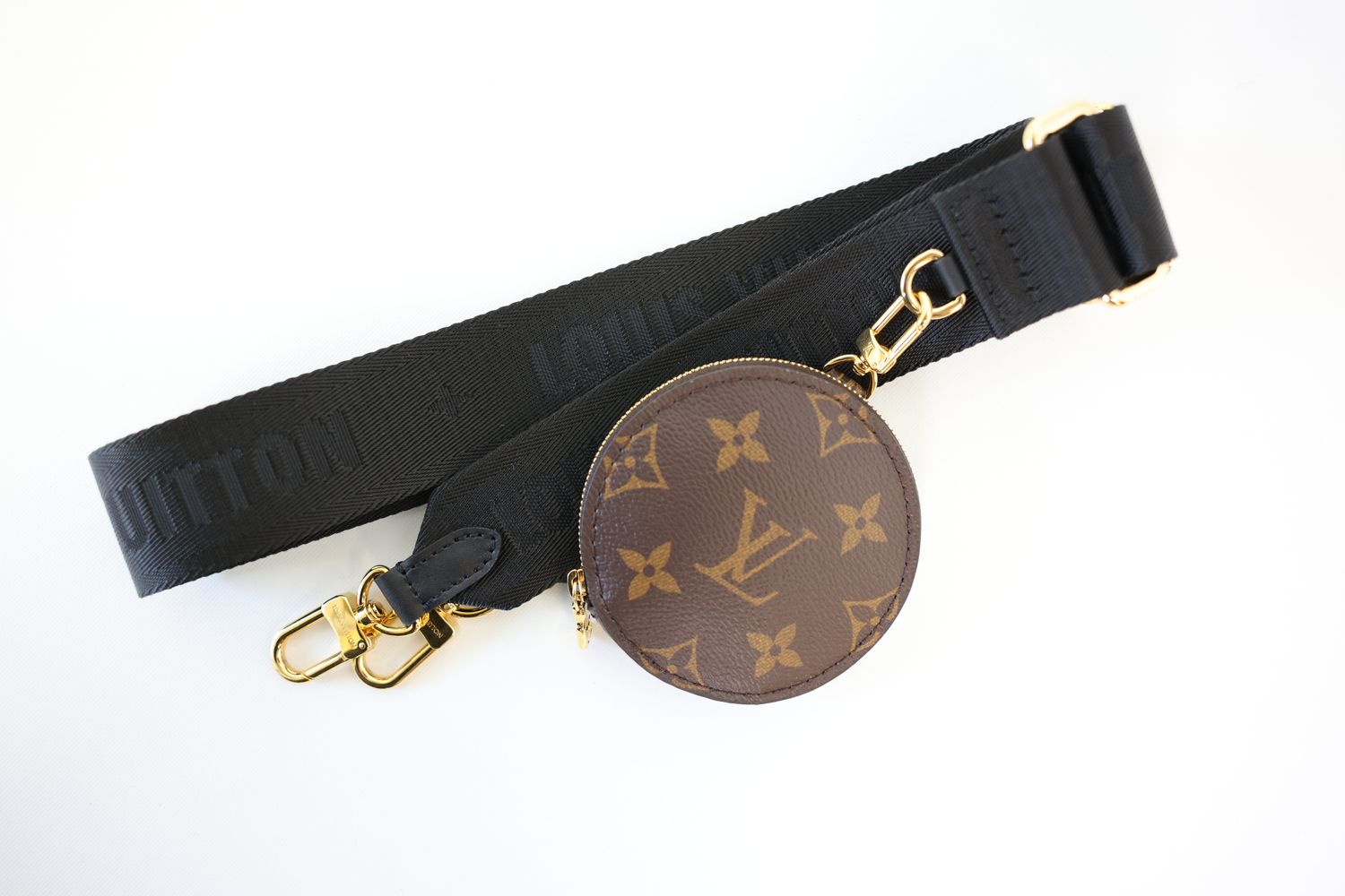 Louis Vuitton Bandoulière Strap and Coin Pouch, Monogram Canvas Black, Preowned In Box, WA001