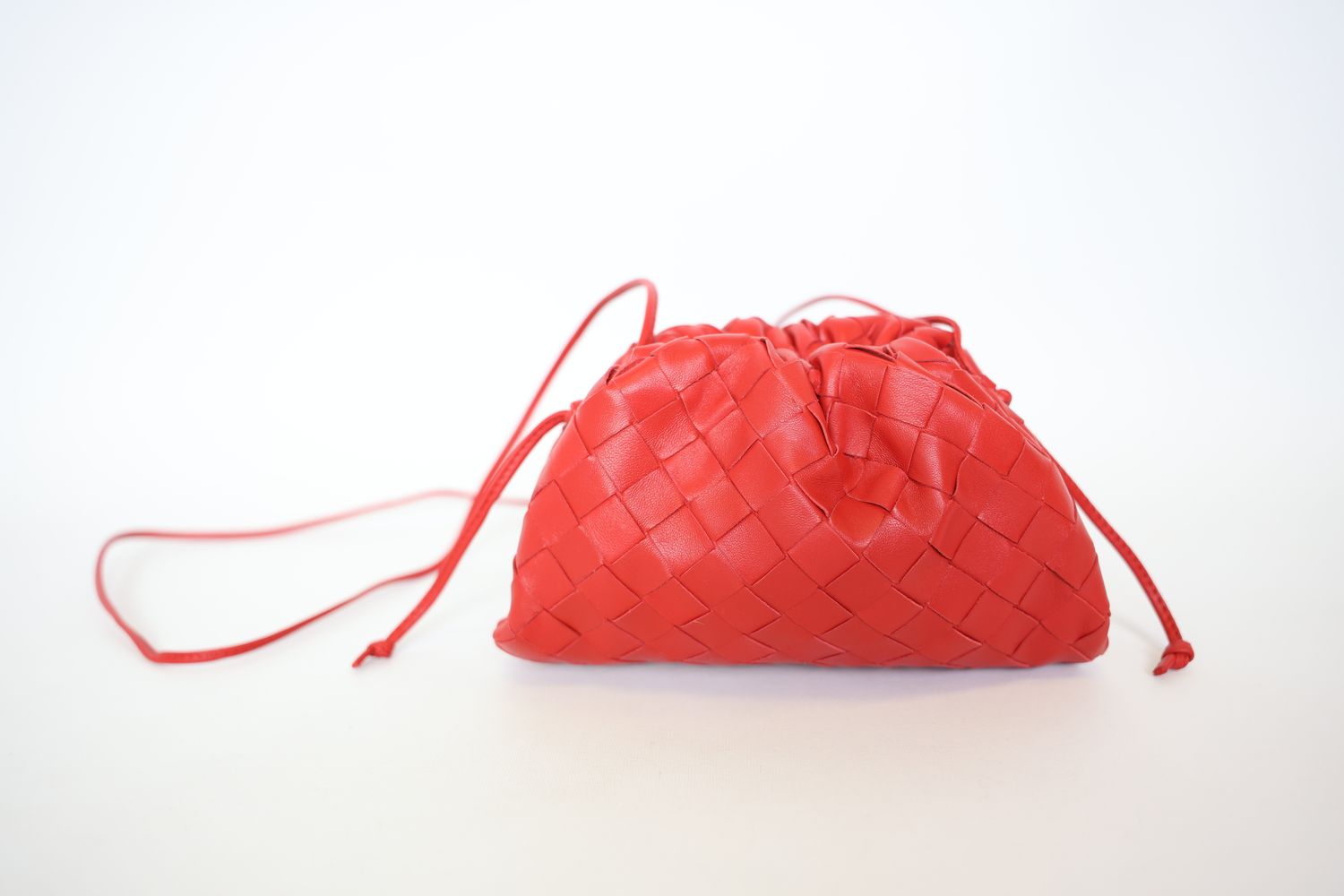 Bottega Venetta Mini Pouch, Red Leather With Silver Hardware, Preowned In Dustbag CMA001
