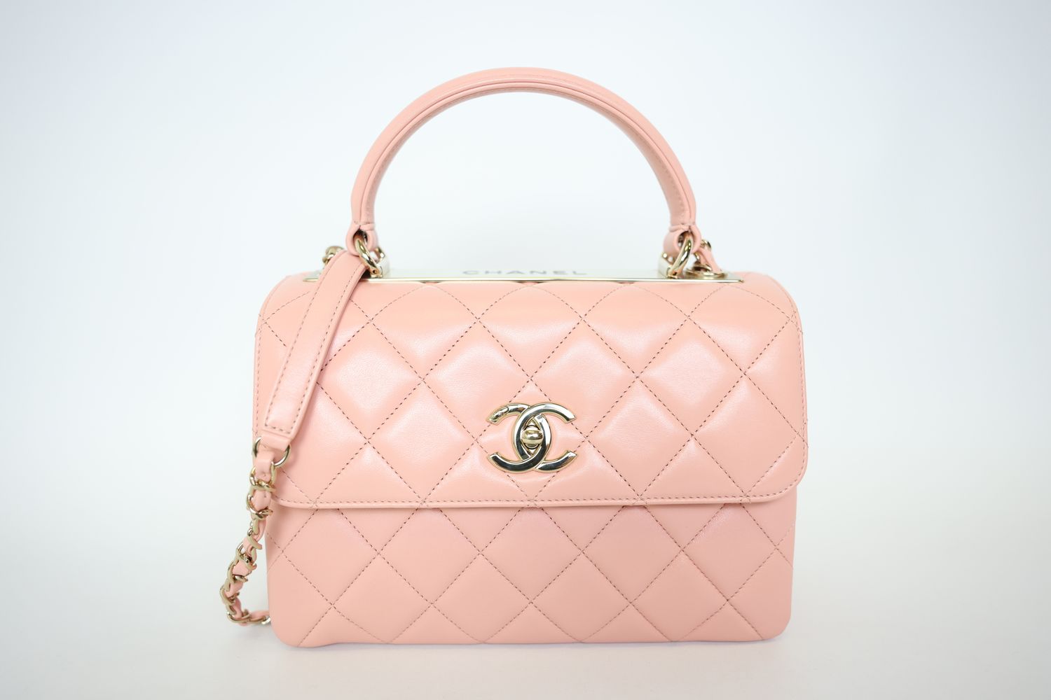 Chanel Trendy CC Top Handle Small, Pink Lambskin Leather With Gold Hardware, Preowned In Box WA001