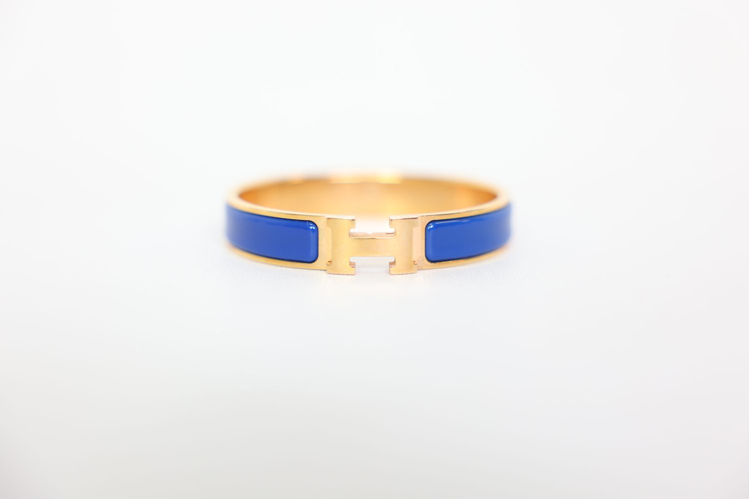 Hermes Clic H Bracelet, Gold and Blue Enamel, Preowned in Box WA001