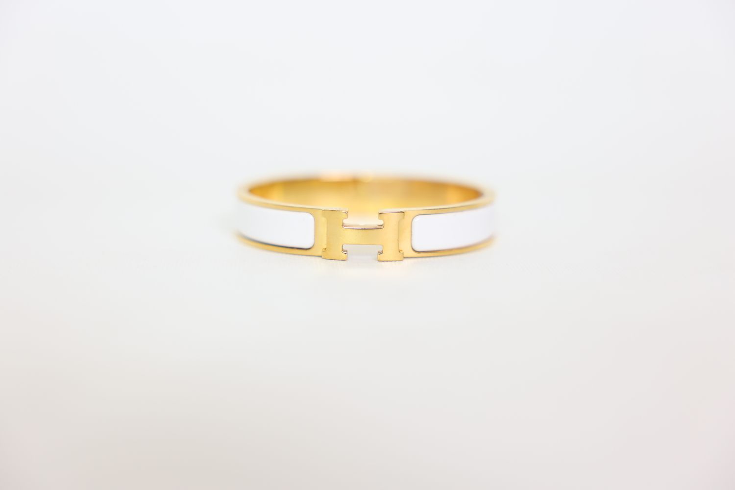 Hermes Clic H Bracelet, Gold and White Enamel, Preowned in Box WA001