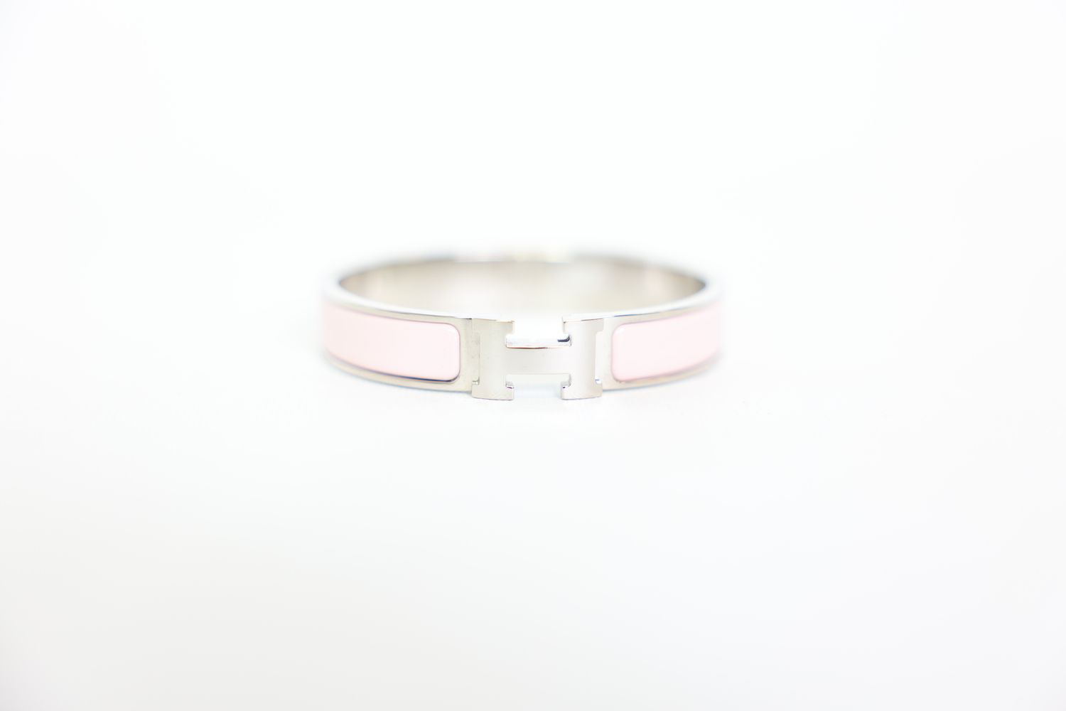 Hermes Clic H Bracelet, Palladium and Pink Enamel, Preowned in Box WA001
