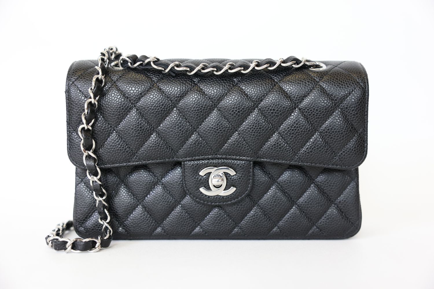 Chanel Classic Double Flap Small, Black Caviar Leather With Silver Hardware, Preowned In Box WA001