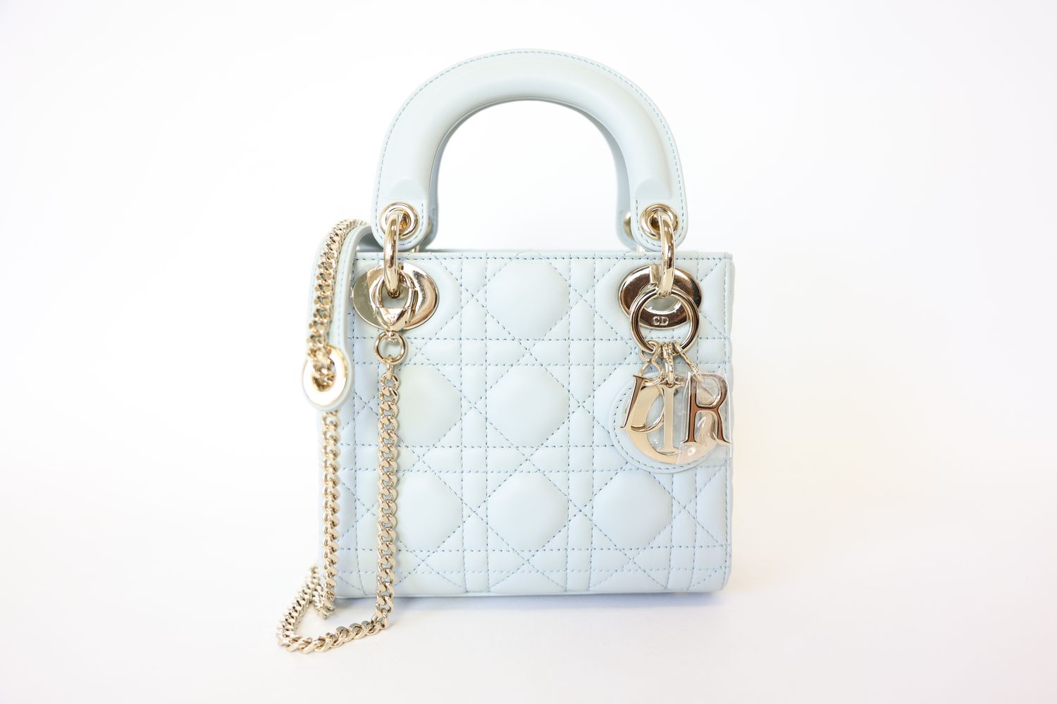 Christian Dior Lady Dior Mini Blue Cannage Lambskin Leather With Gold Hardware New In Box WA001 Julia Rose Boston Shop