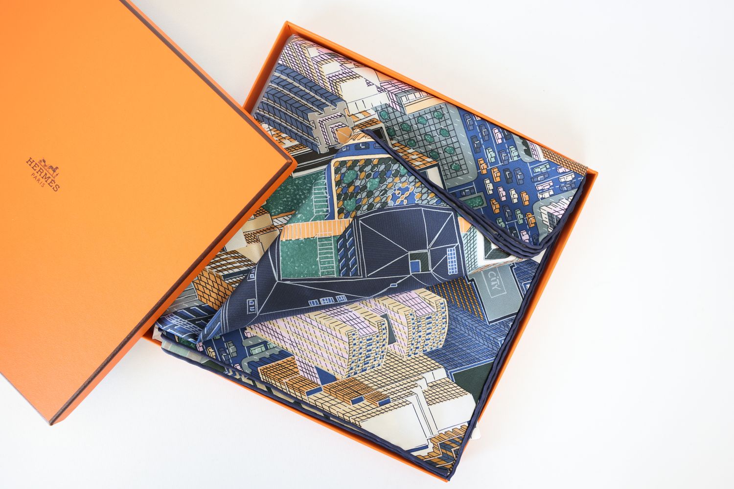 Hermes Silk Scarf, Carre Twill Panin City, New In Box WA001