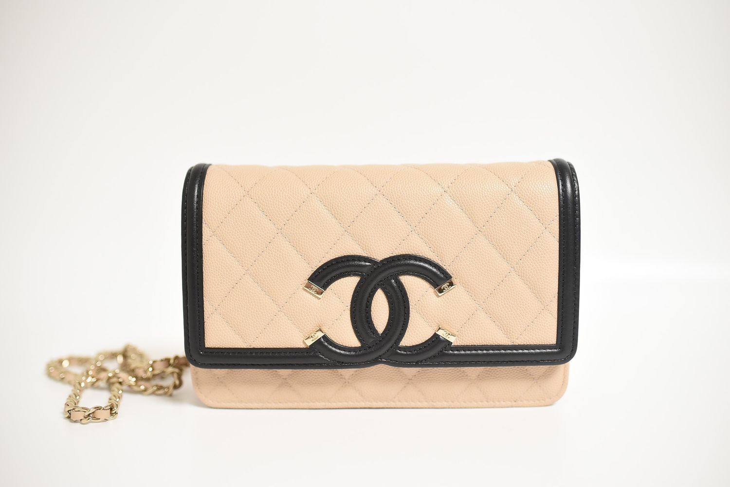 Chanel Wallet on Chain, Filigree, Beige Caviar Leather, Gold Hardware, Like New in Box GA001