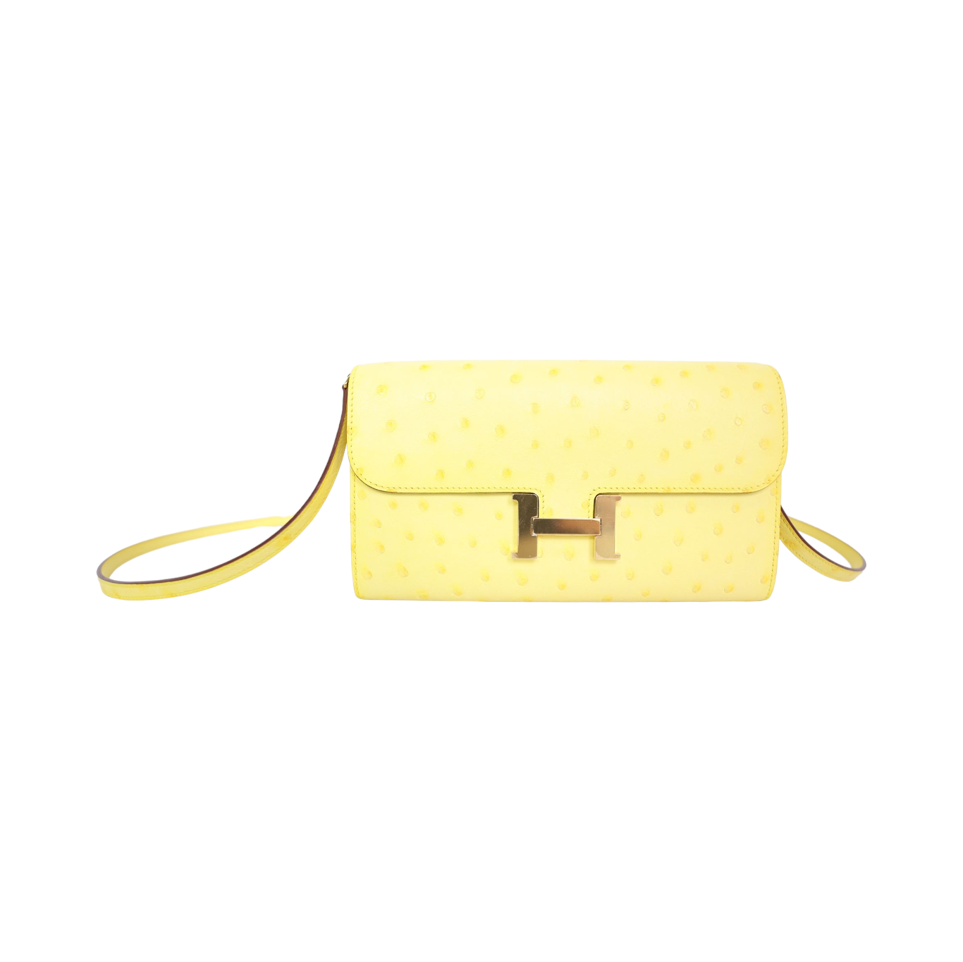 Hermes Constance Long Wallet To Go, Ostrich Jaune Citron With Gold Hardware, New In Box WA001
