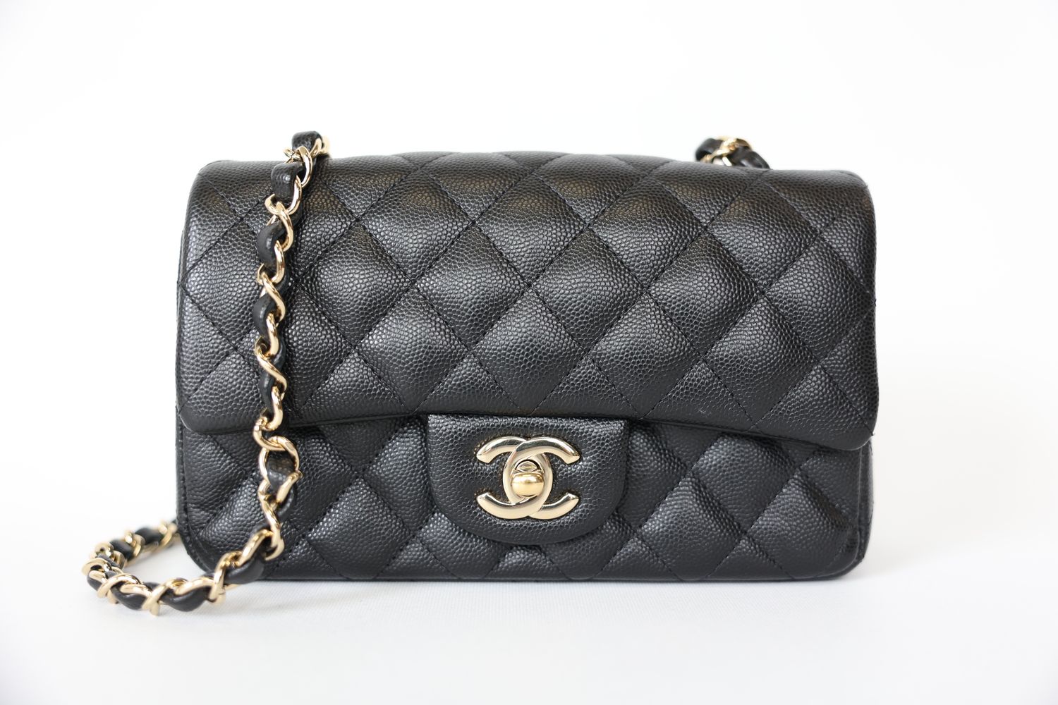 Chanel Classic Mini Rectangular, Black Caviar Leather With Gold Hardware, Preowned In Box WA001