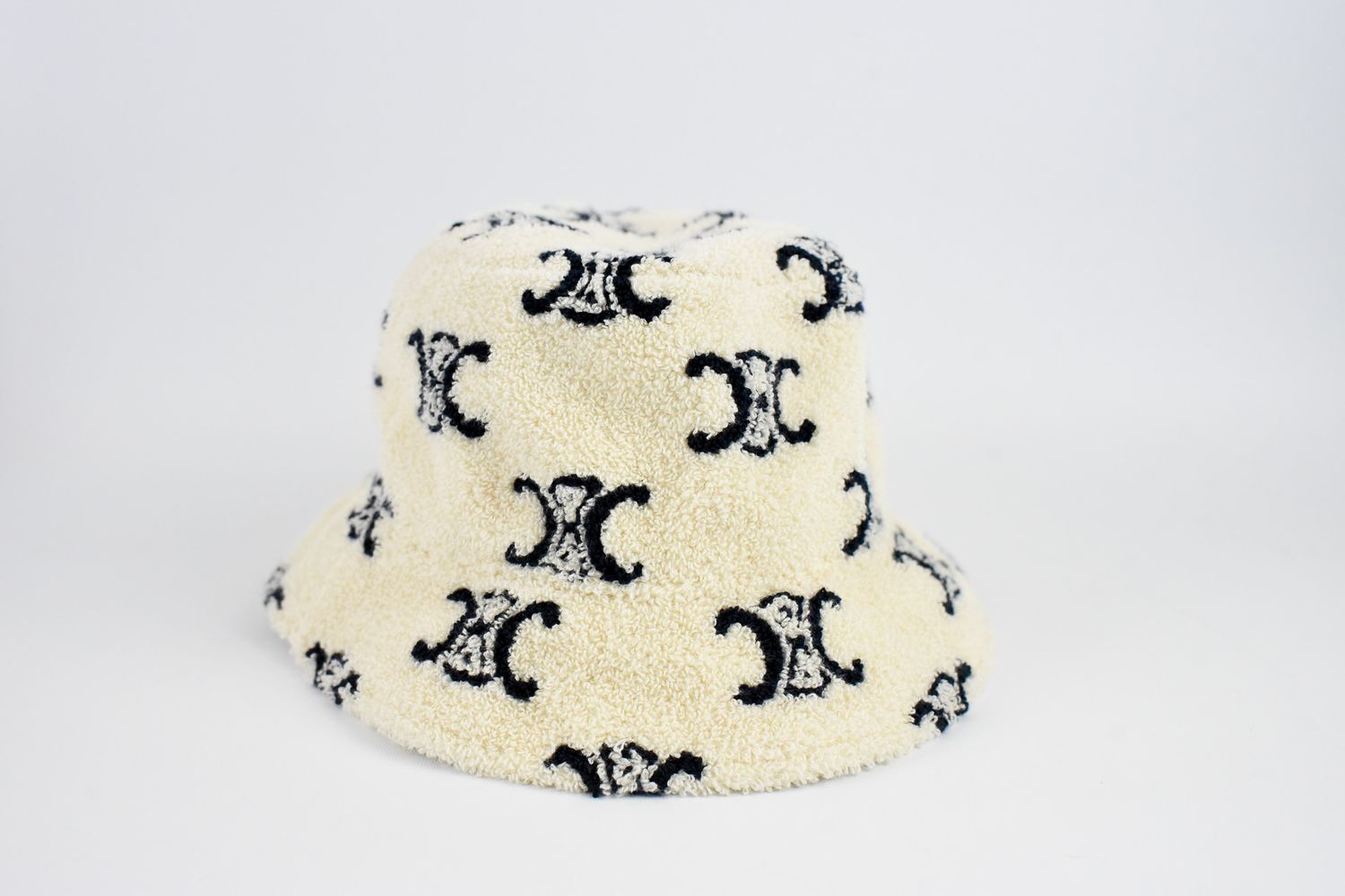 Celine Bucket Hat, Large, Terry Fabric, Cream and Black, New without Tag GA001