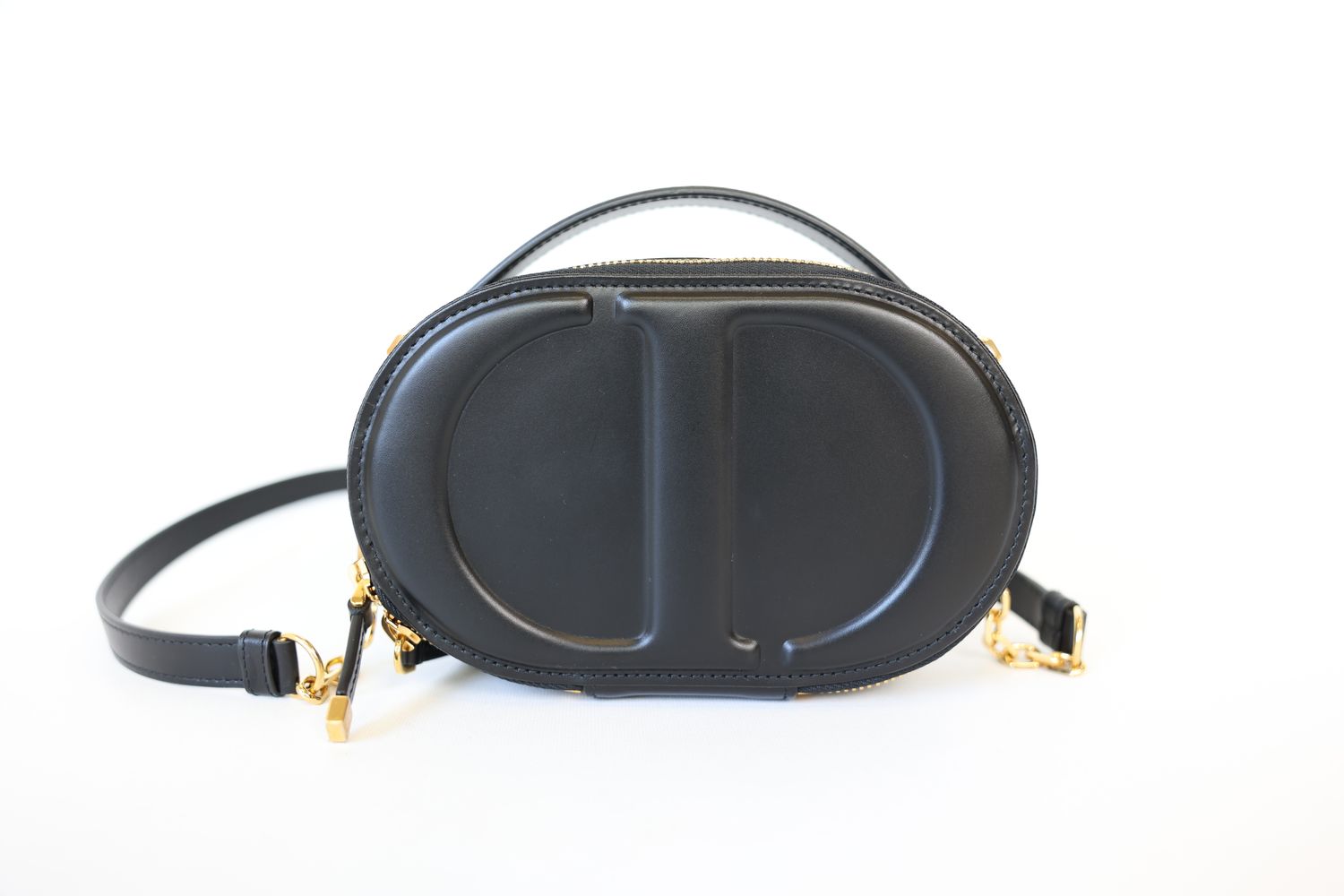 Christian Dior Camera Bag Signature Oval, Black Leather With Gold Hardware New In Dustbag WA001