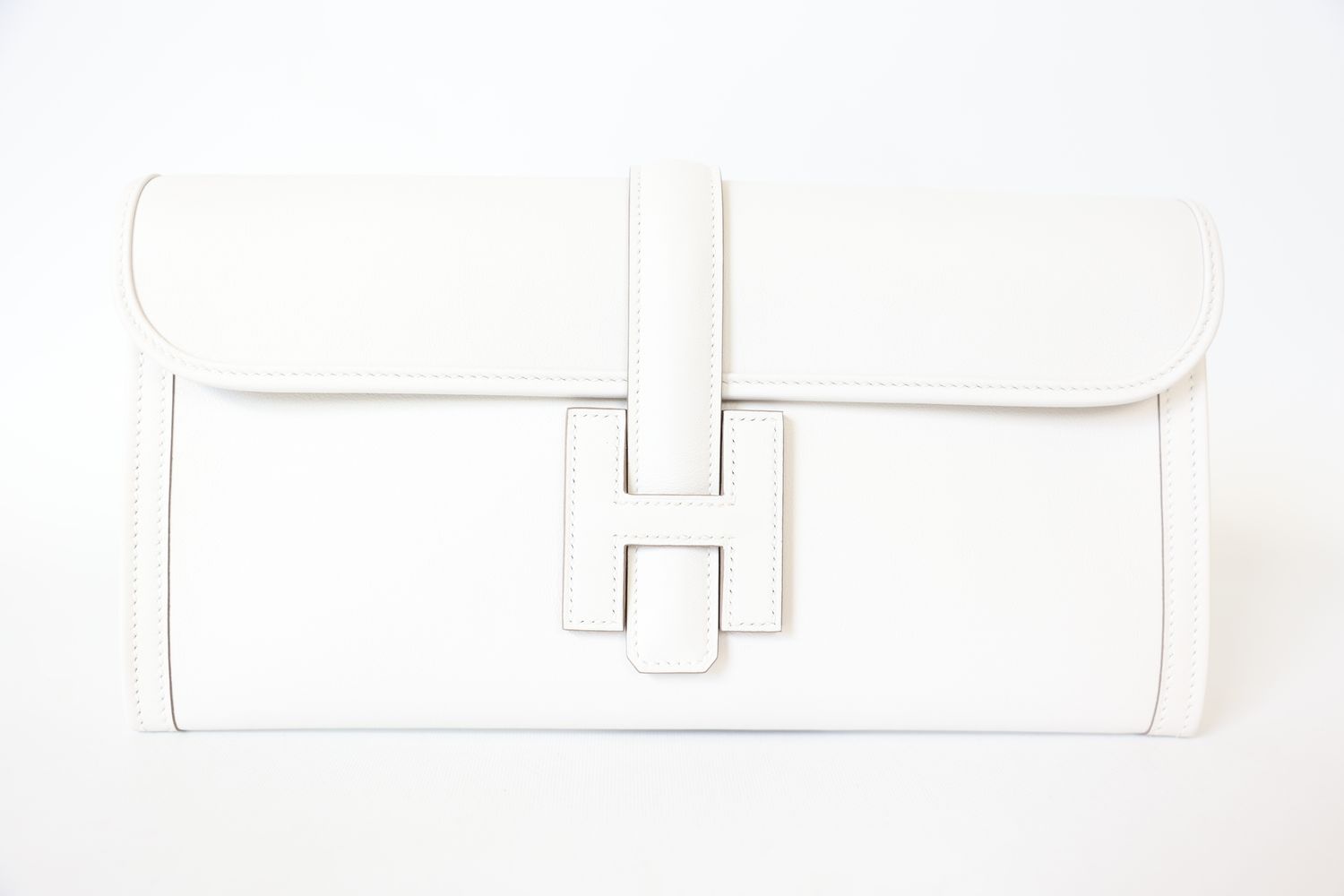 Hermes Jige Elan Clutch 29, Gris Perl Swift Leather, New In Box WA001