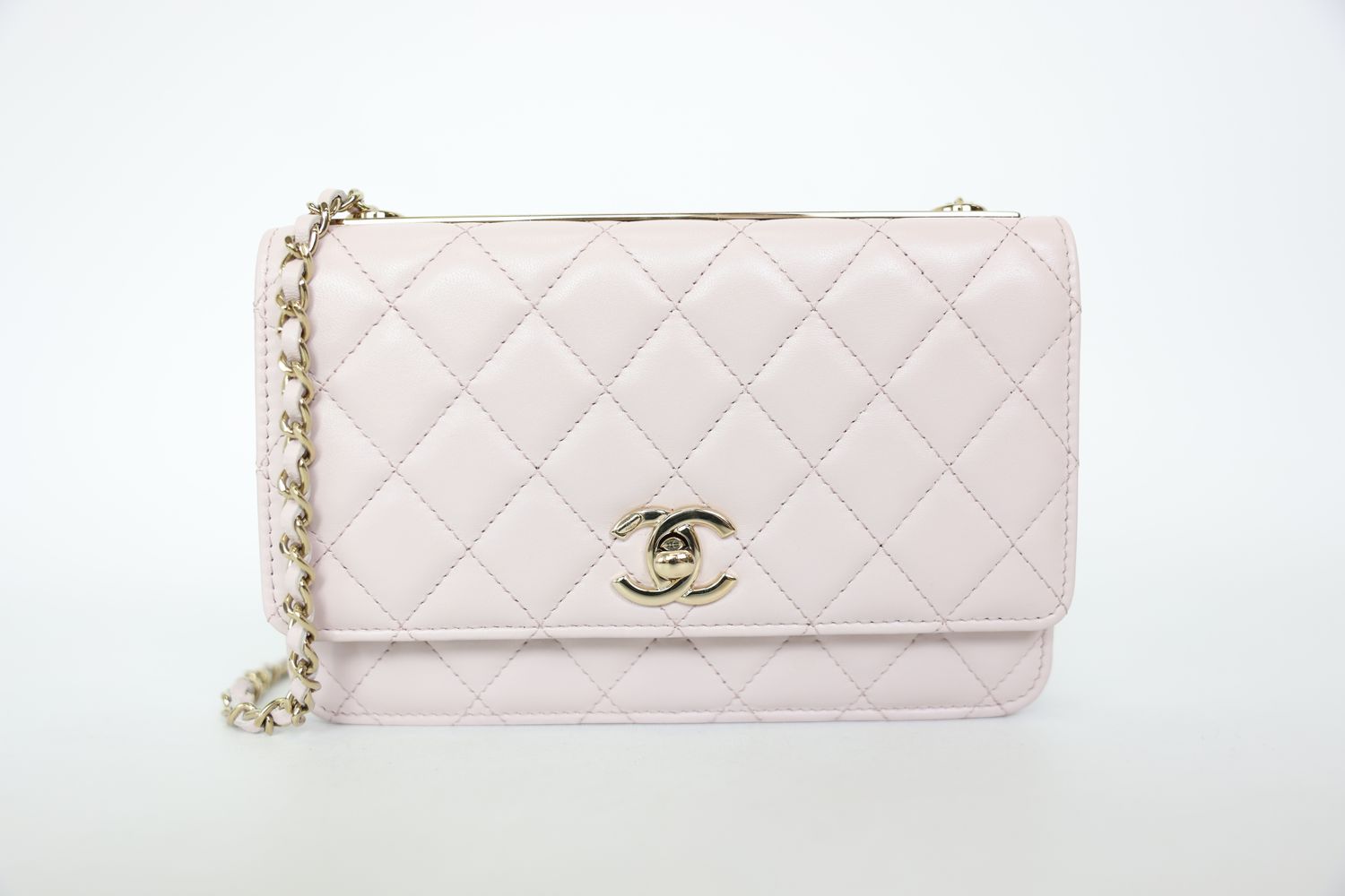 Chanel Trendy Wallet On Chain, Light Pink Lambskin Leather With Gold Hardware, Preowned In Box WA001