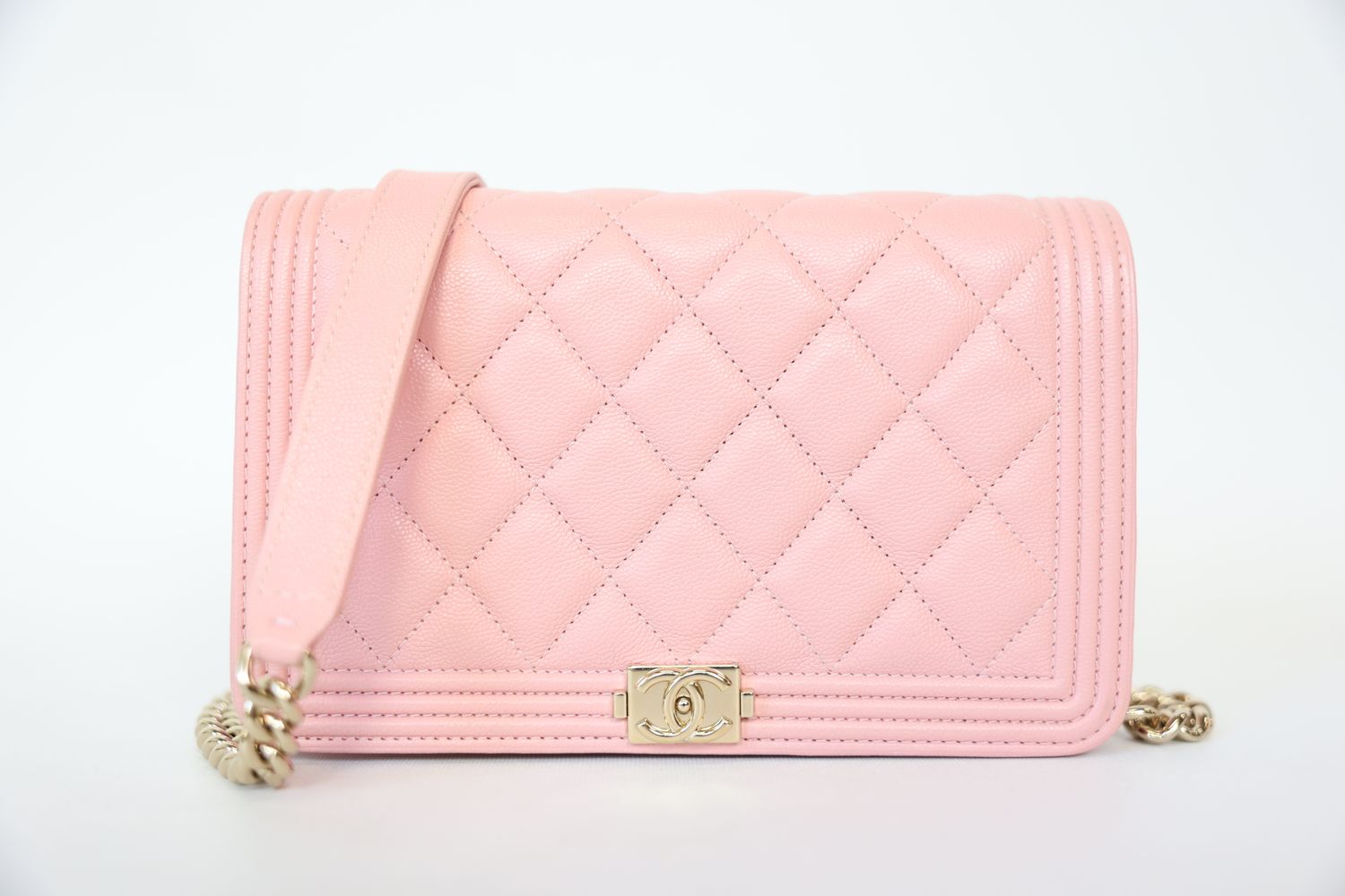 Chanel Boy Wallet On Chain Light Pink Caviar Leather With Gold Hardware Preowned In Box WA001