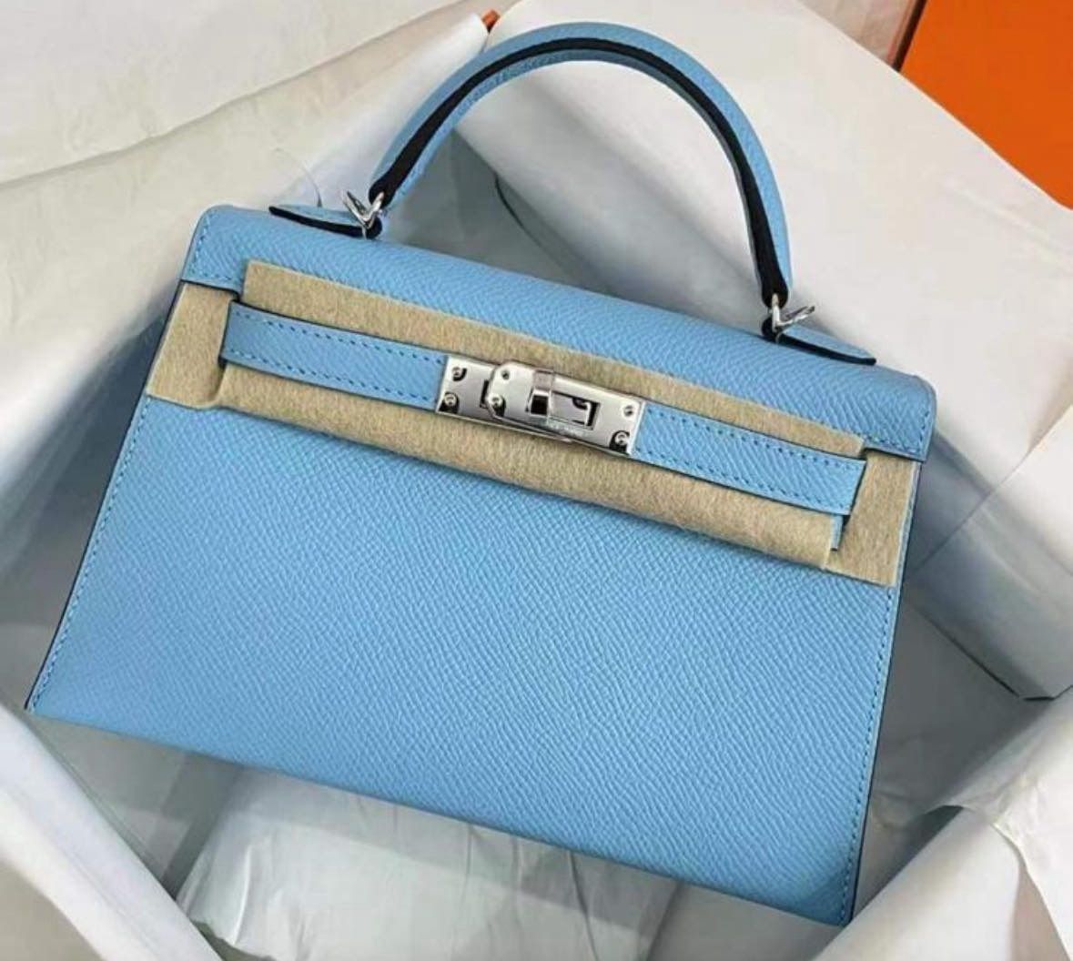 Preorder Hermes Mini Kelly Blue Celeste Epsom Leather, Palladium Hardware, New In Box W Stamp/2024