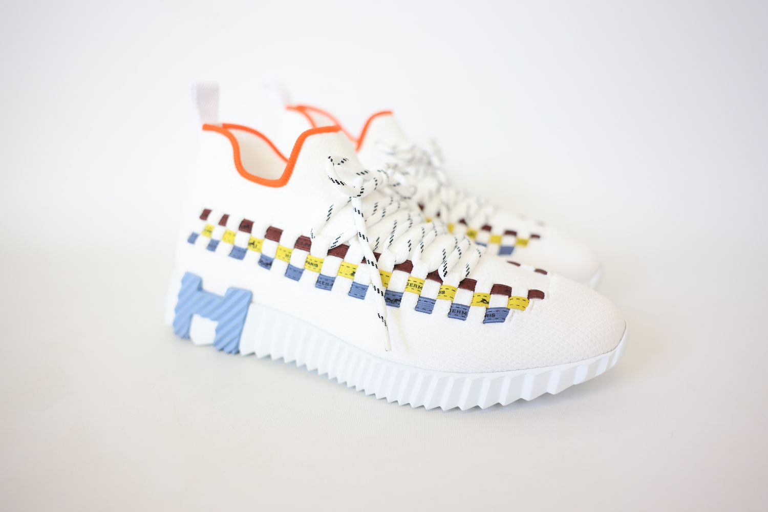 Hermes Flex Sneakers, Size 38.5 White With Multicolor, New In Box WA001