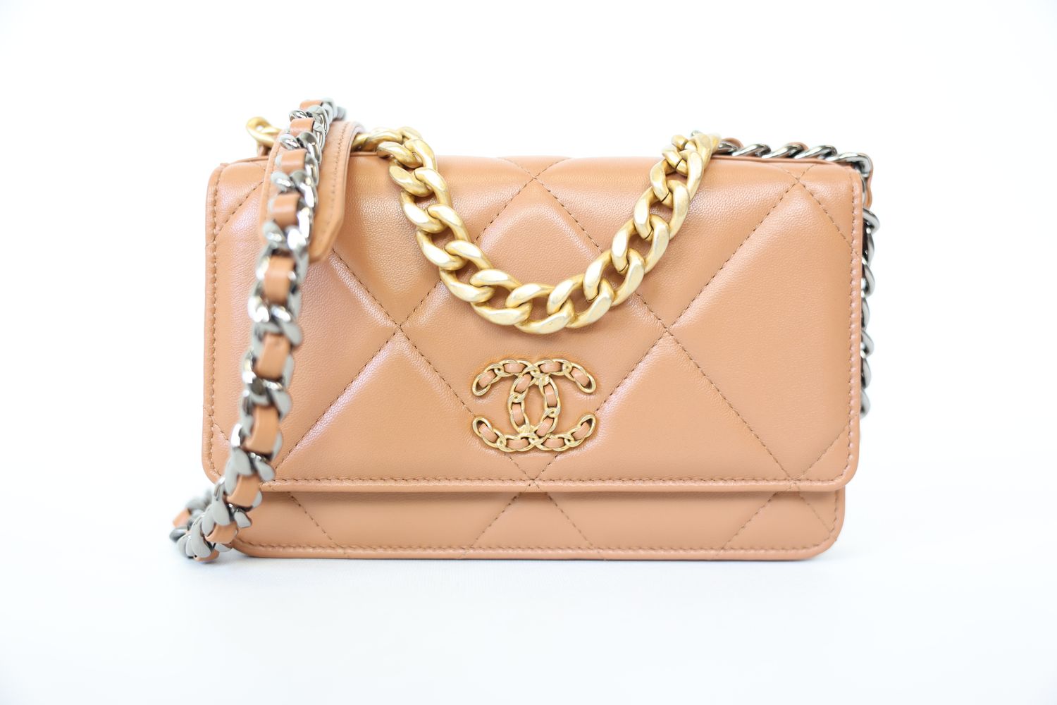 Chanel 19 Wallet On Chain, Caramel Brown Lambskin Leather With Mixed Hardware, New In Box WA001