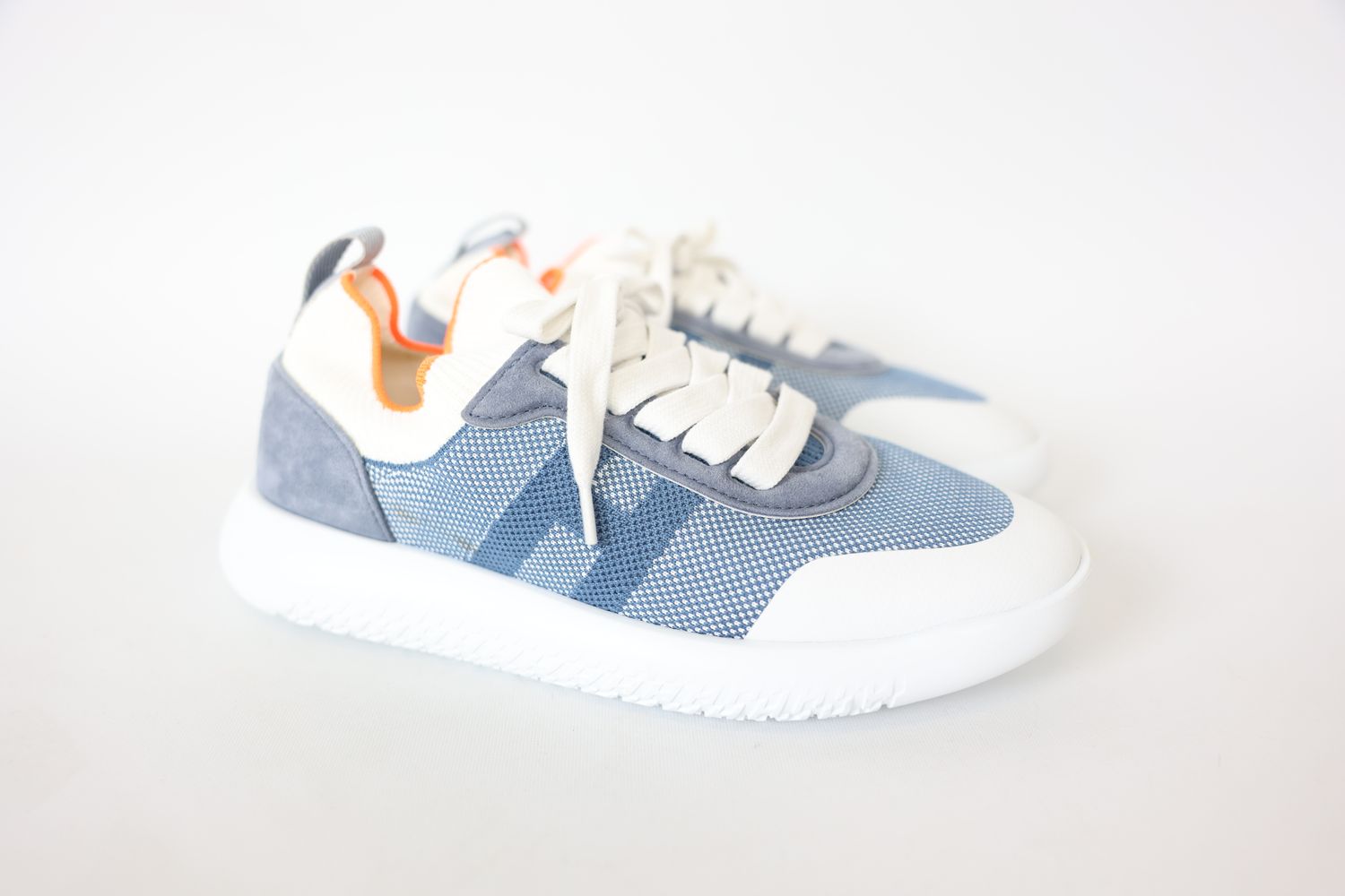Hermes Sneaker, Size 38 Knit Suede Goatskin Crew Multicolor Bleu, New In Box WA001
