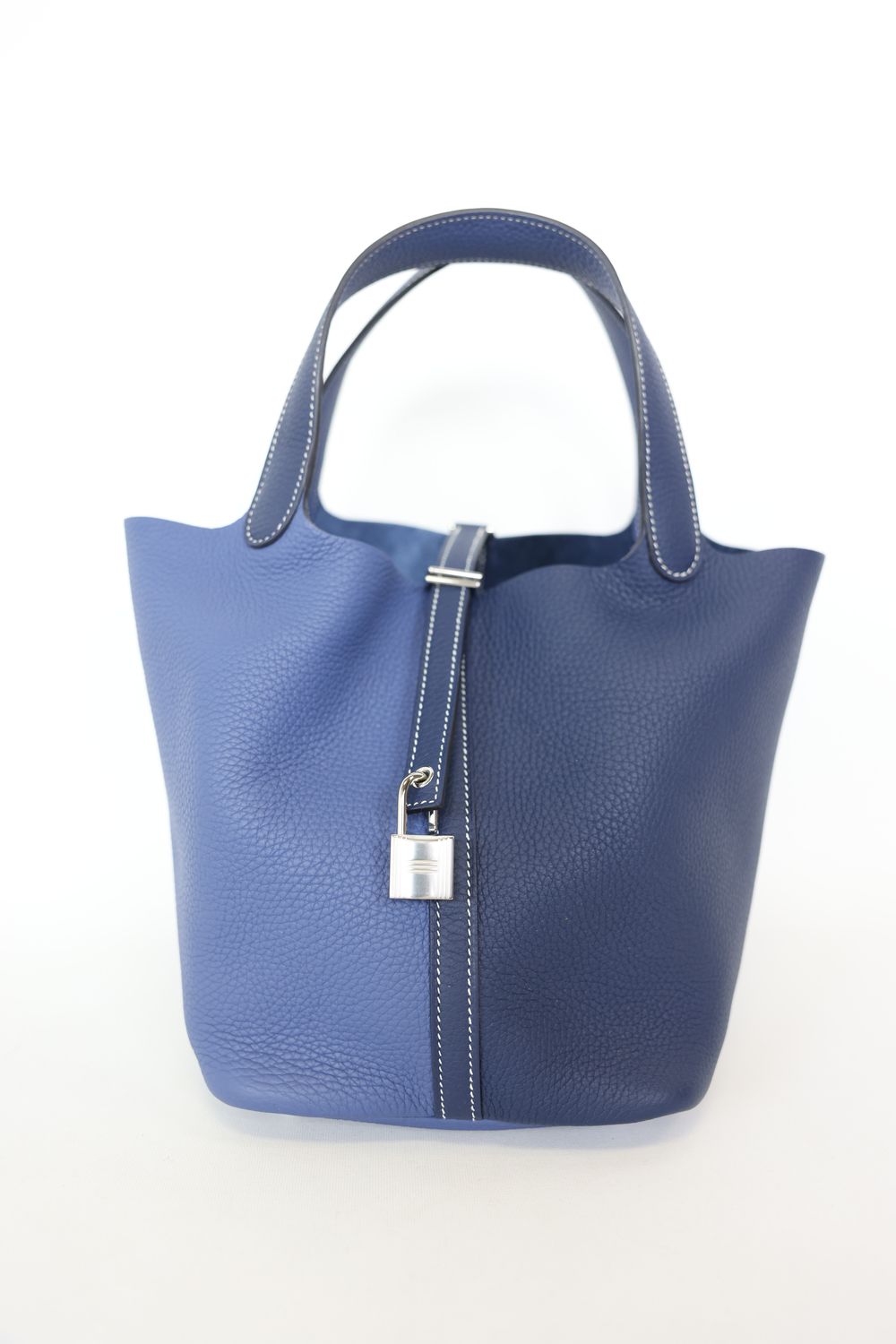 Hermes Picotin Lock 22 MM, Taurillon Clemence Blue De Prusse Leather With Palladium Hardware, New In Dustbag WA001