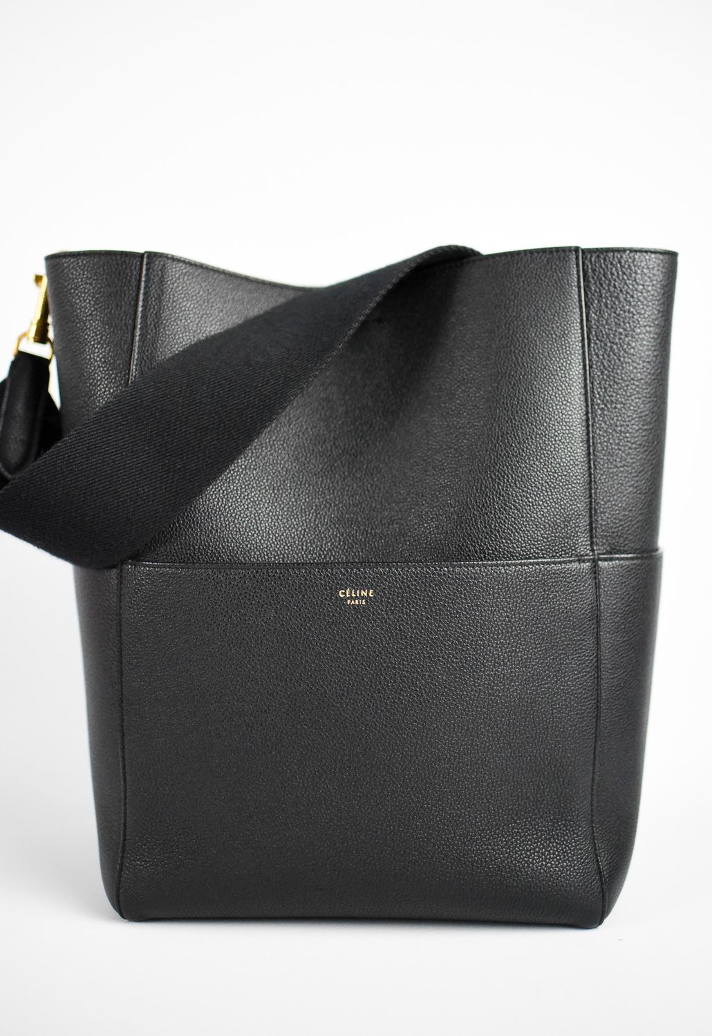 Celine Sangle Seau Tote, Large, Black, Preowned in Dustbag GA001