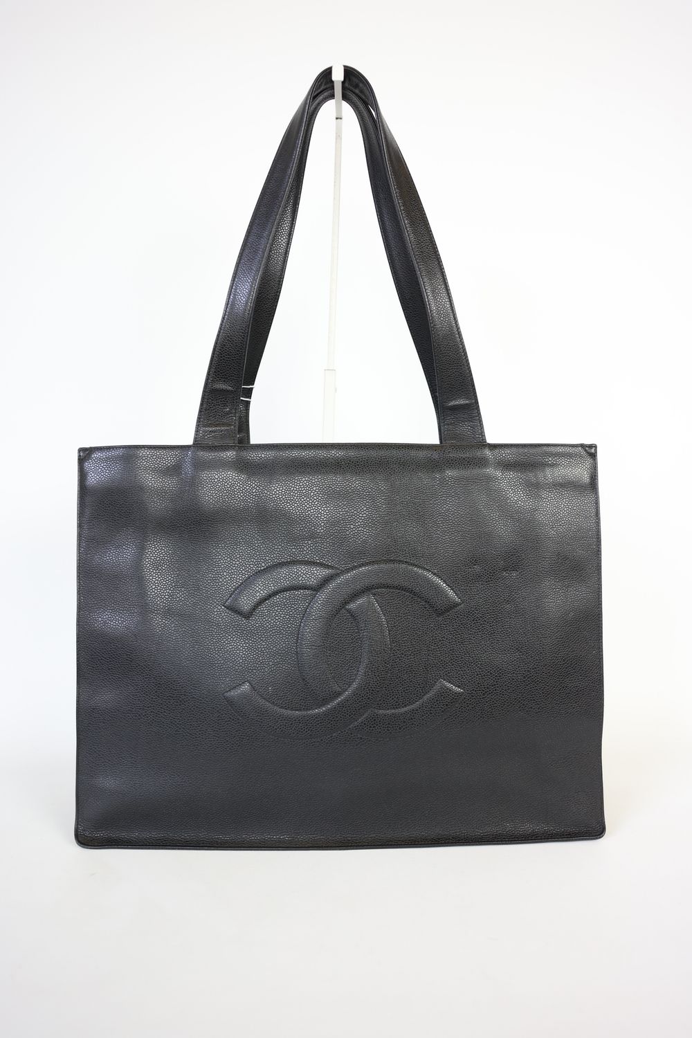 Chanel Vintage Tote, Black Caviar Leather CC, Preowned No Dustbag WA001