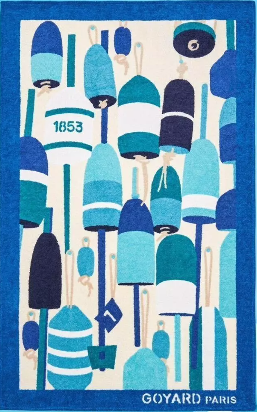 Goyard Balise Beach Towel, Turquoise And White New In Dustbag WA001