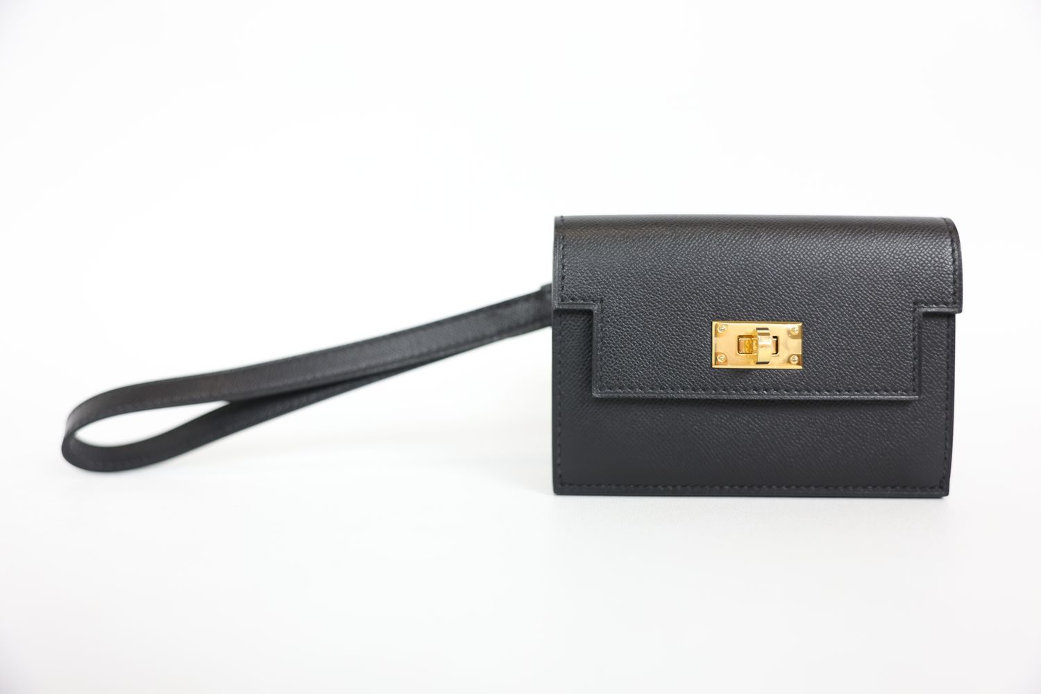 Hermes Kelly Pocket Slim Wristlet, Black Veau Madam Leather