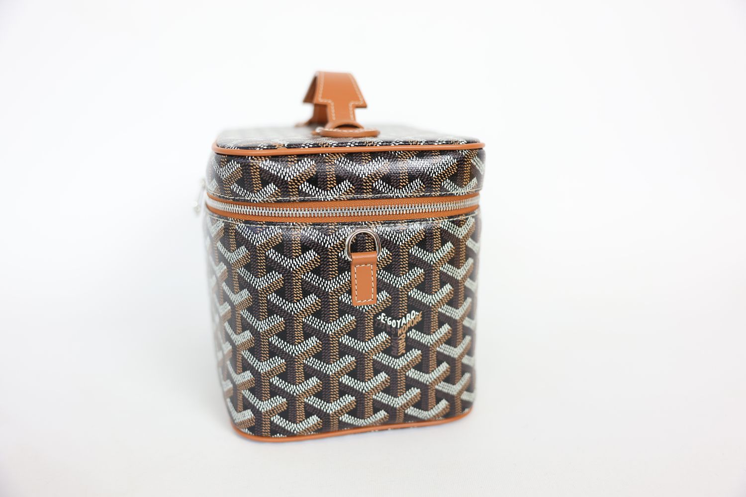 Goyard Muse Vanity Case Black and Tan Goyardine Monogram Canvas and Cervon Calfskin with Silver Hardware