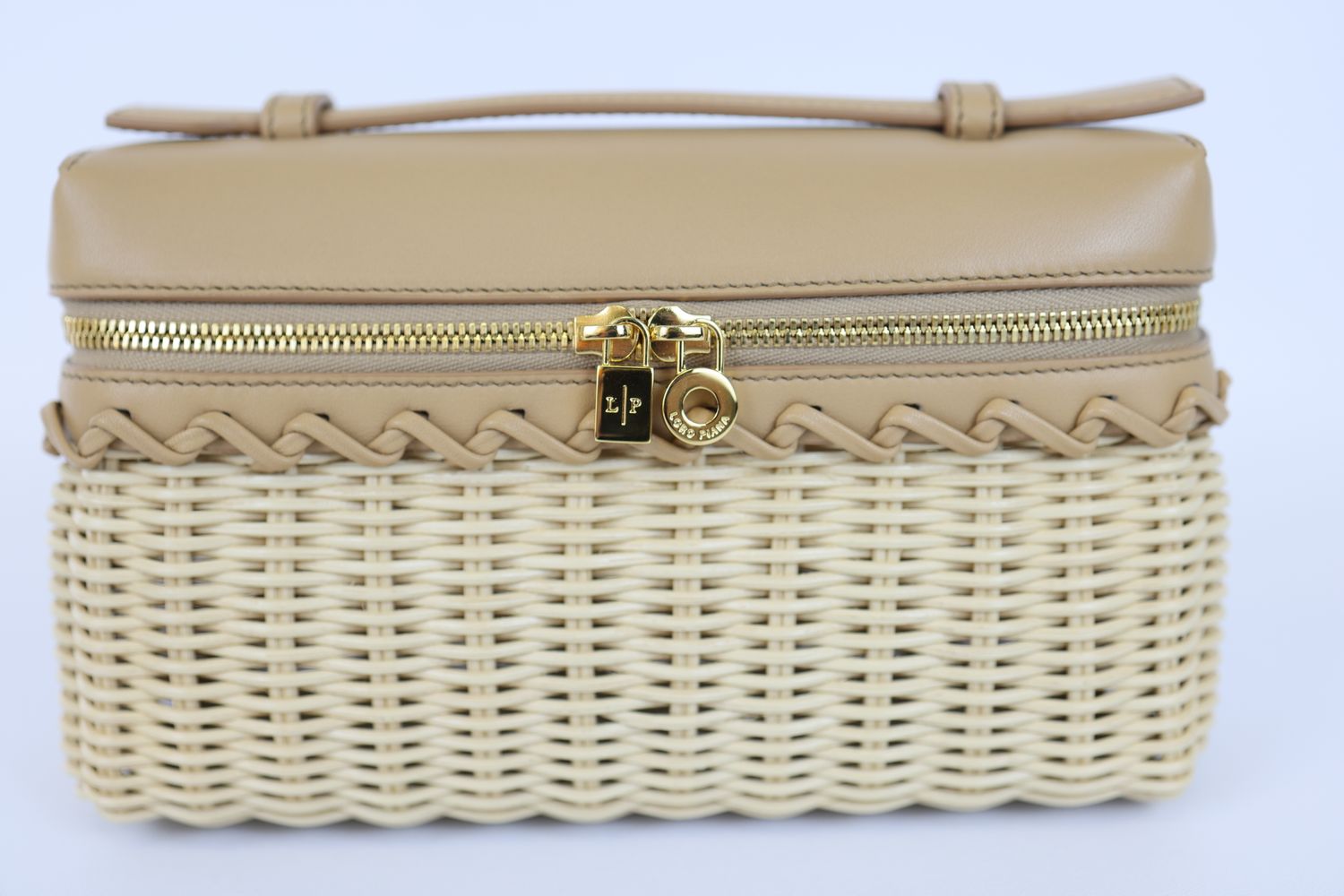 Loro Piana Extra Pocket L19 East-West Wicker, Light Bamboo, Gold