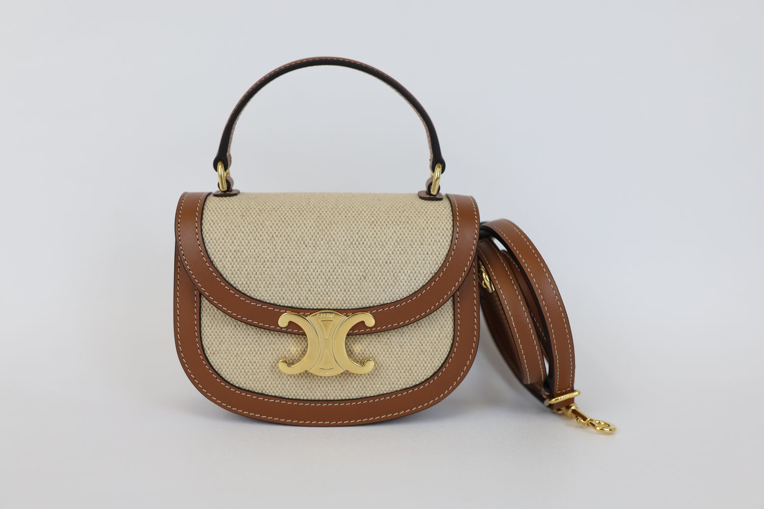 Celine Besace Clea Mini, Beige, Gold Hardware, Preowned in Box MA001