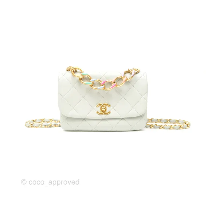 IGLIVE Chanel Multicolor Chain Handle Flap Light Grey Calfskin Aged Gold Hardware, Preowned (Ships from Asia) 20240625