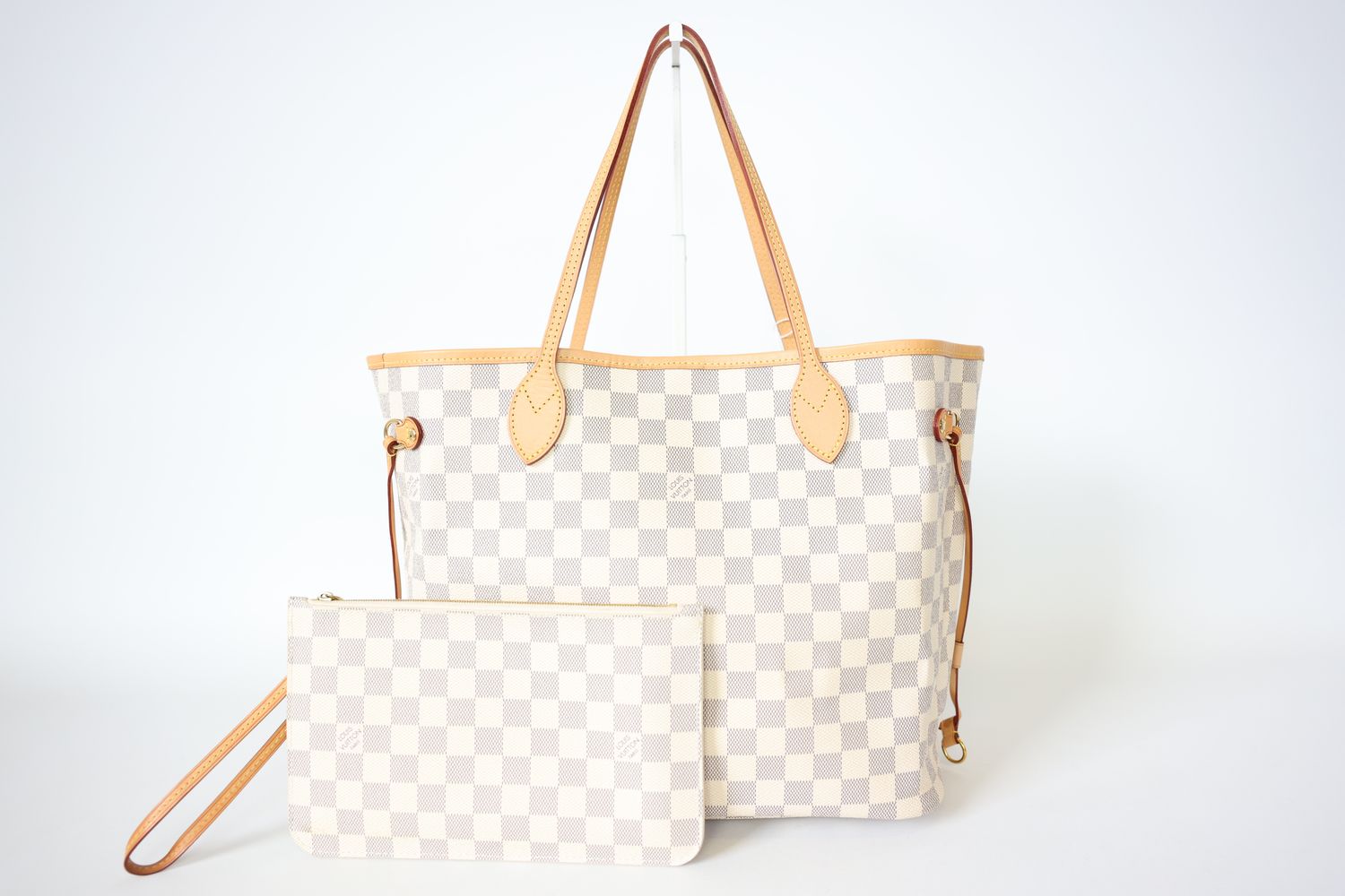 Louis Vuitton Neverfull MM, Damier Azur Coated Canvas and Cowhide Leather Trim with Gold Hardware, Preowned in Box WA001