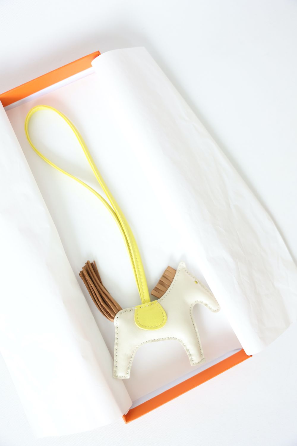 Hermes Rodeo Charm, Off White With Brown And Yellow, New In Box WA001
