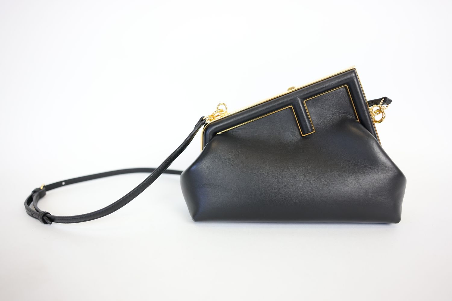 IGLIVE Fendi First Bag Small, Black Lambskin Leather With Gold Hardware, Preowned In Dustbag CMA001 20240911