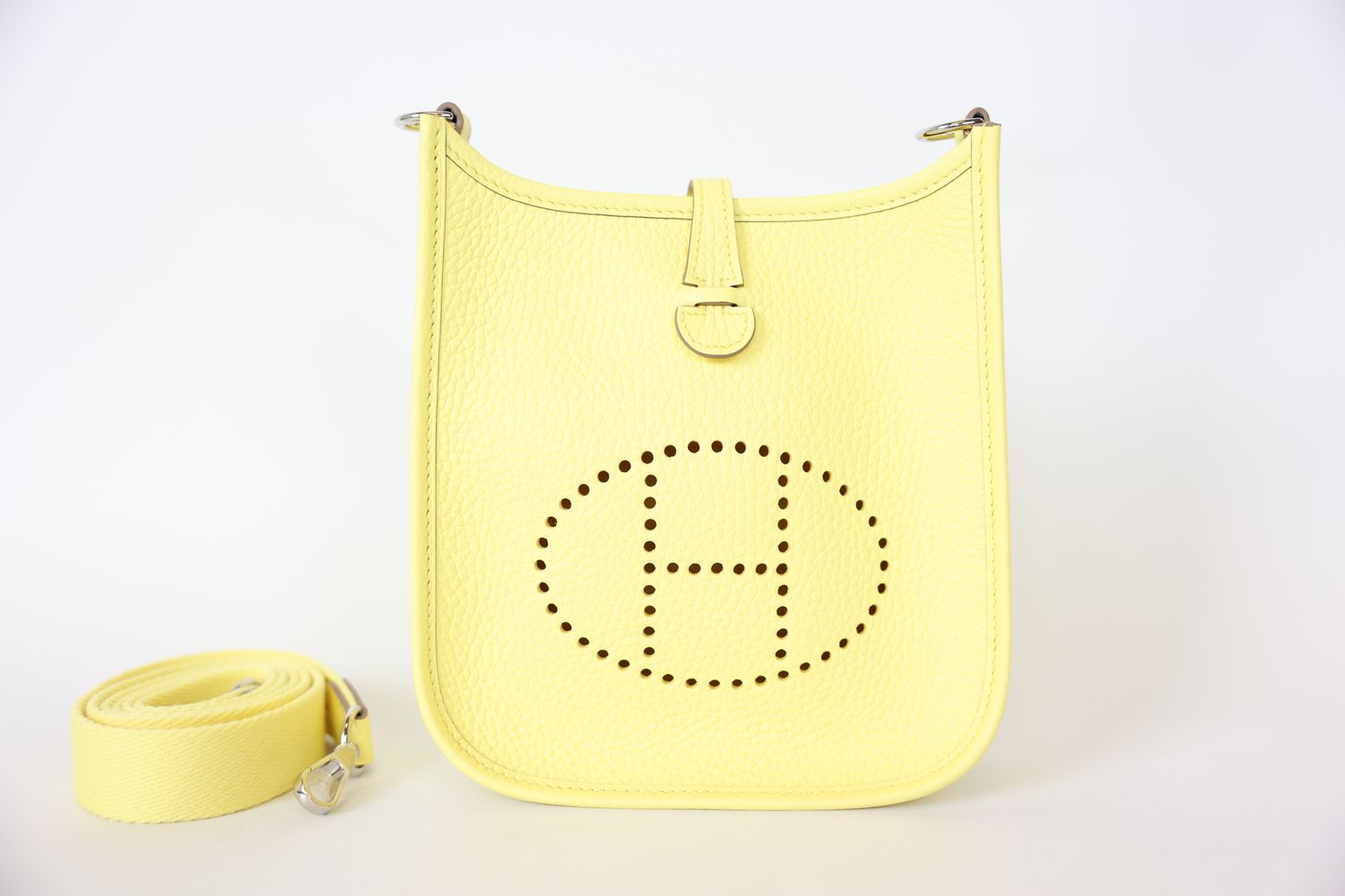 Hermes Evelyne 16 Amazone Bag TPM, Limoncello Clemence with Palladium Hardware, New in Box WA001 B Stamp