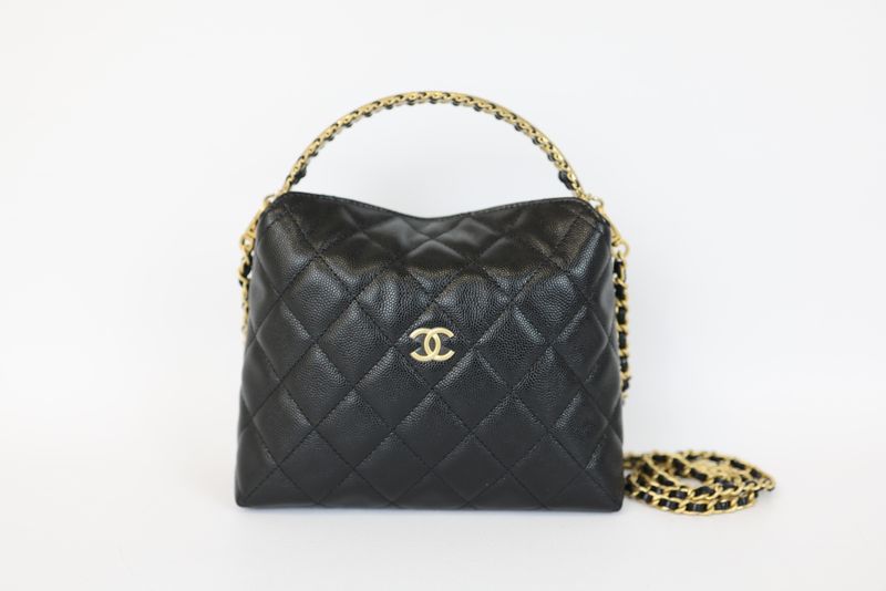 Chanel Top Handle Bucket Bag, Black Caviar Leather, Gold Hardware, New in Box MA001