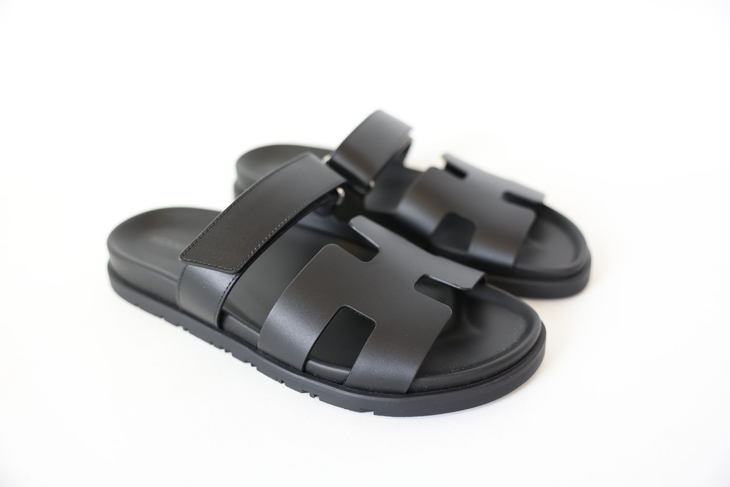 Hermes Chypre Sandals, Black Calfskin with Palladium Hardware, Size 40.5, New in Box WA001