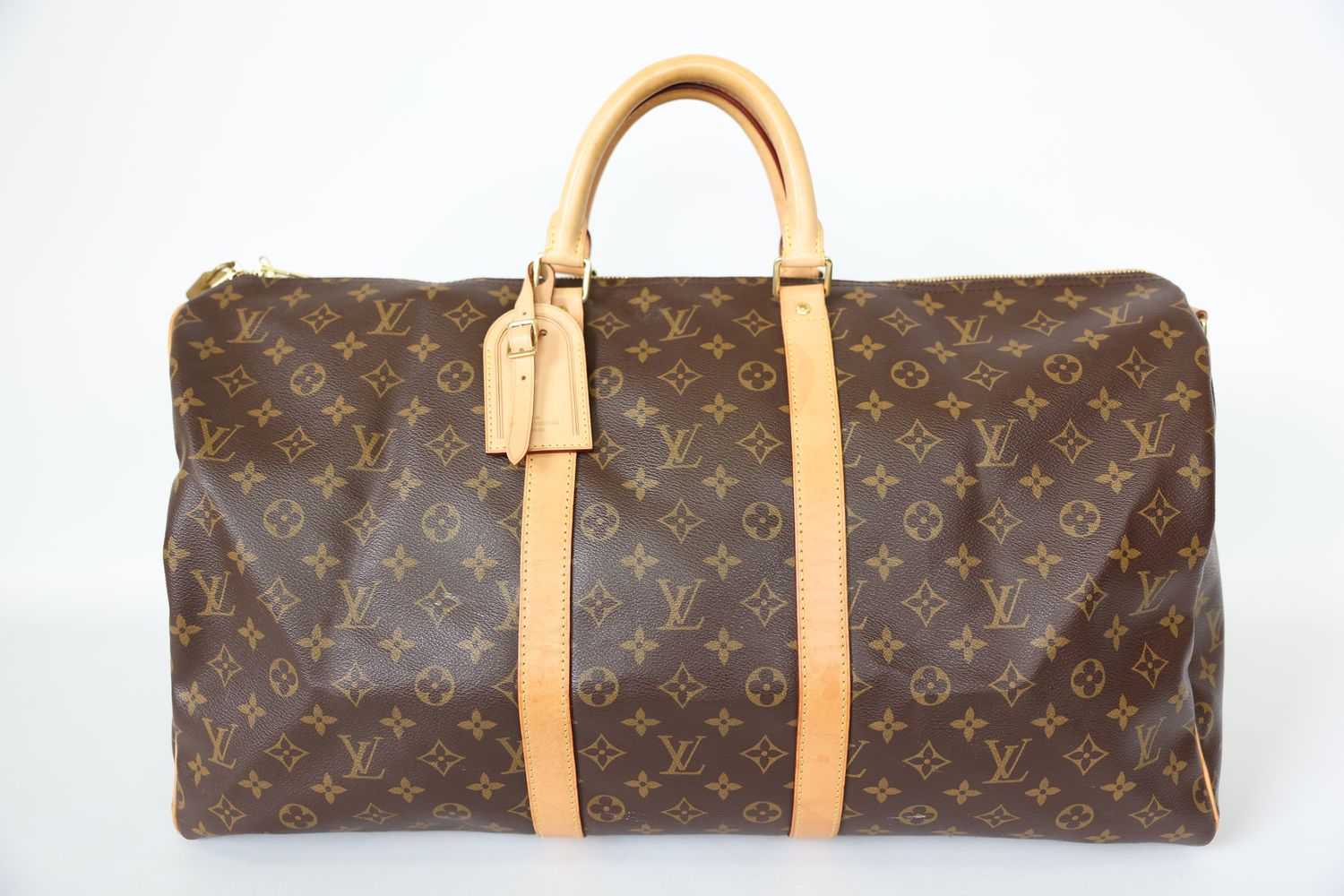 Louis Vuitton Keepall Bandoulière 55, Brown Monogram Canvas and Cowhide Leather Trimmings, Preowned in Dustbag WA001