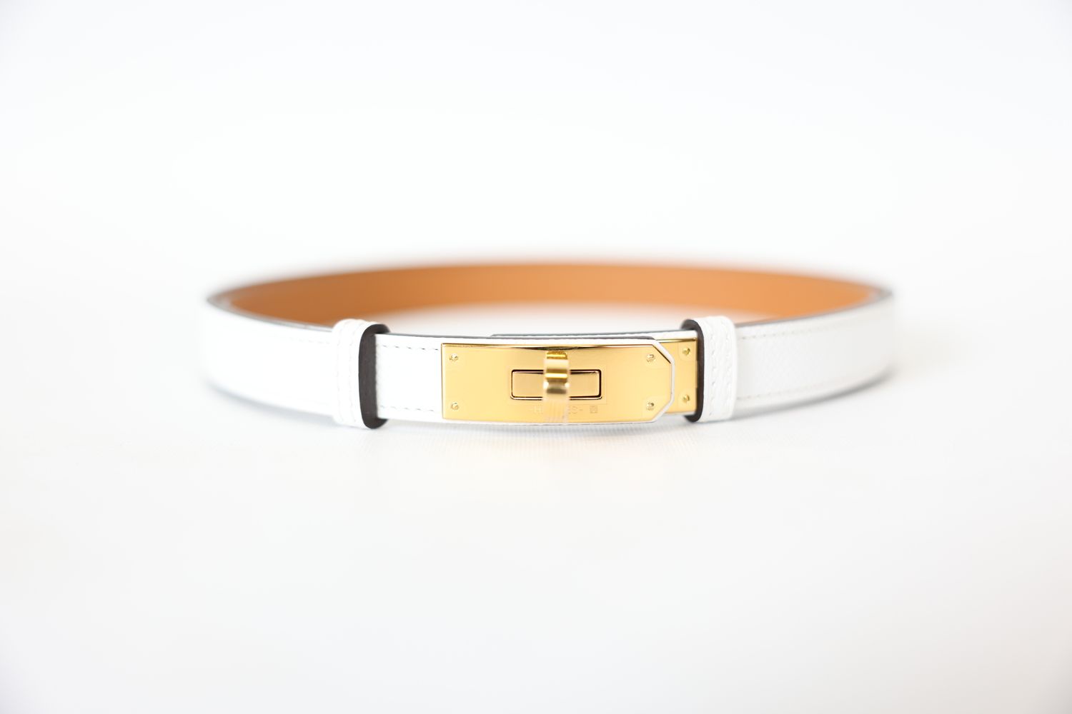 Hermes Kelly 18 Belt, Blanc Epsom Calfskin with Gold Hardware, New in Box WA001