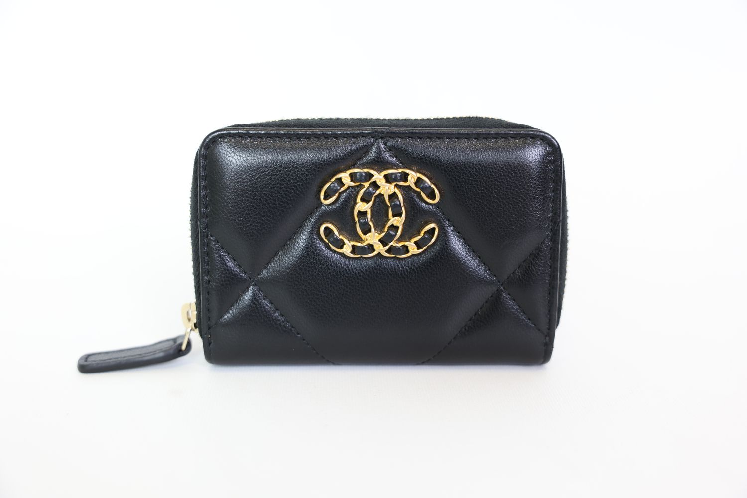 Chanel 19 Zipped Coin Purse, Black Lambskin with Gold Hardware, New in Box WA001