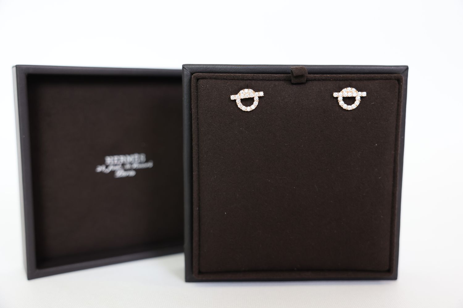 Hermes Finesse Earrings, 18K Rose Gold with 34 Diamonds, New in Box WA001