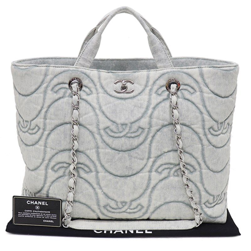 Chanel Tote Bag, Washed Denim CC Wave, Preowned in Dustbag GA001P