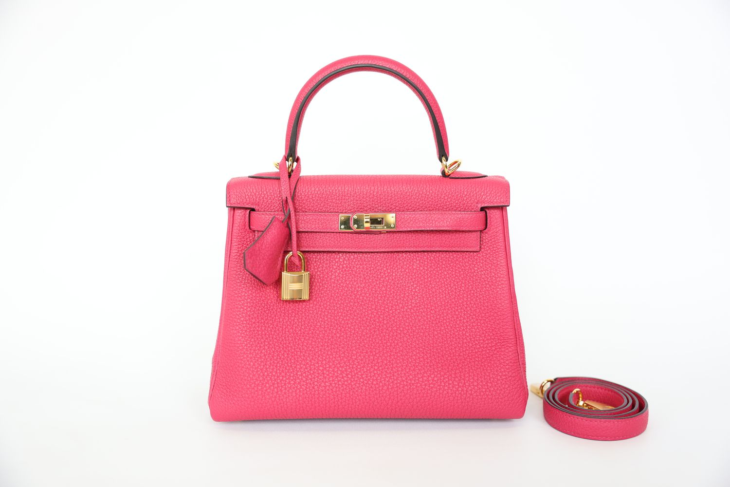 Hermes Kelly 25, Fuchsia Pink Togo Leather with Gold Hardware, U 2022, Preowned in Box WA001