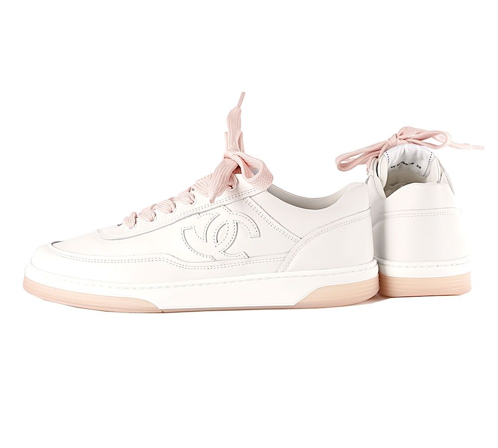 Chanel Tennis Sneakers White and Pink Size 38 New in Dustbag GA001P