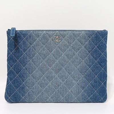 Chanel SLG O Case Medium, Blue Denim Fabric, Like New in Dustbag GA001P