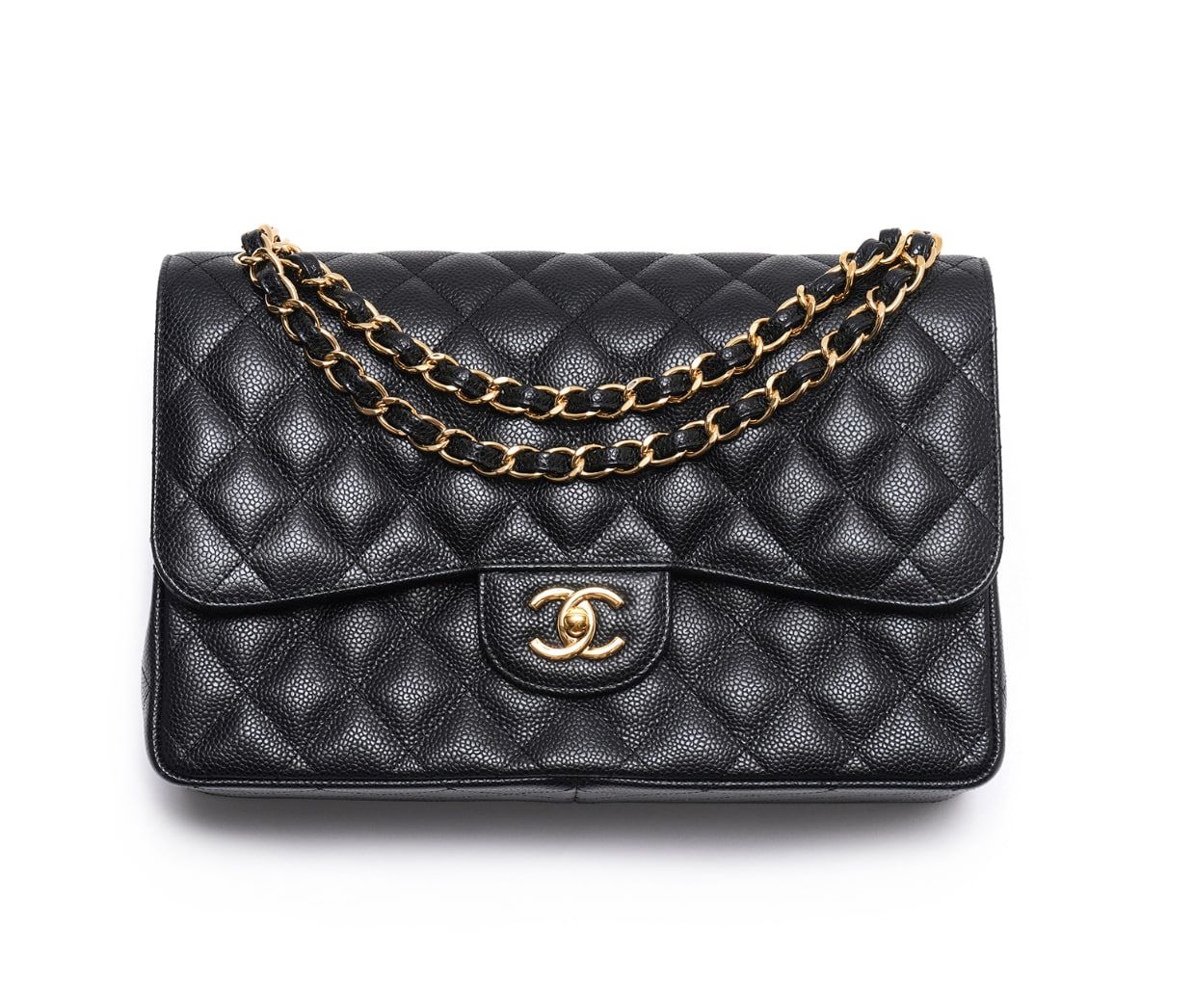 Chanel Classic Double Flap Jumbo, Black Caviar Leather with Gold Hardware, Preowned in Box (black dustbag) GA001P