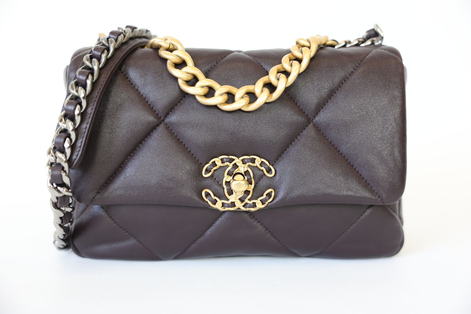 Chanel 19 Handbag Medium Burgundy Lambskin with Mixed Hardware New in Box WA001