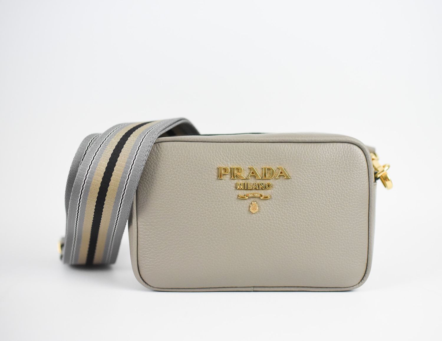 Prada Camera Bag Grey Leather with Gold Hardware New in Dustbag GA003