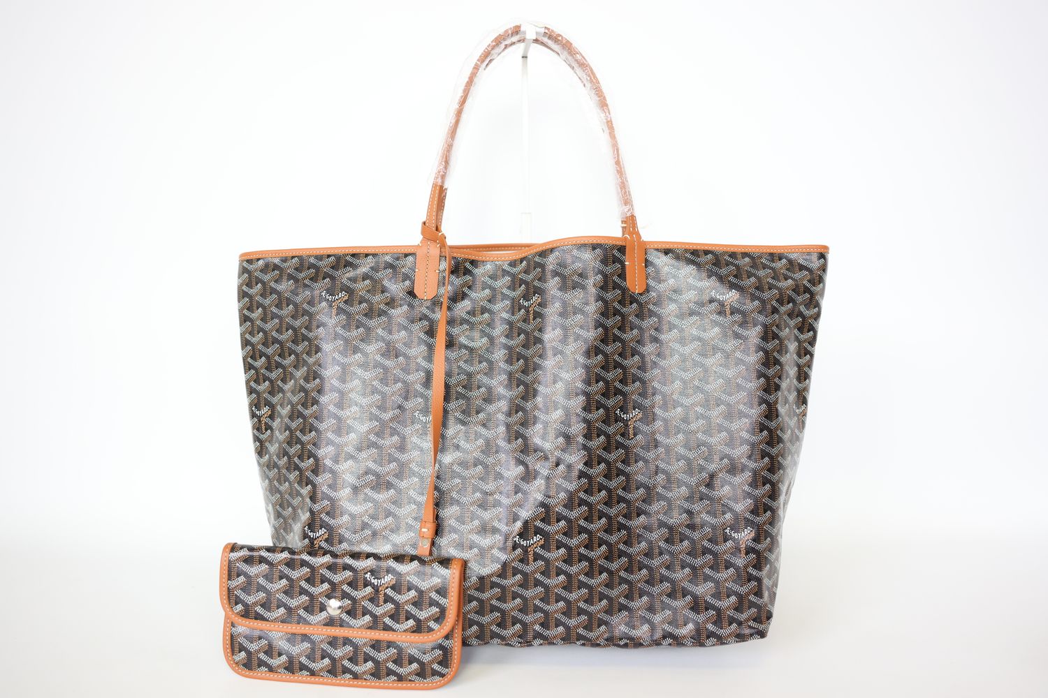 Goyard Saint Louis Bag GM, Black Goyardine Canvas &amp; Brown Chevroches Calfskin with Silver Hardware, New in Dustbag WA001