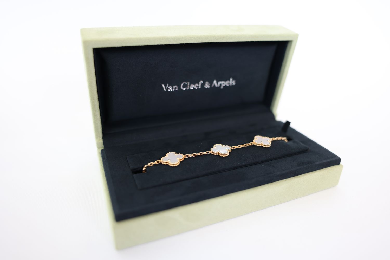 Van Cleef Alhambra Bracelet 5 Motifs, 18K Yellow Gold with Mother-of-Pearl, New in Box WA001