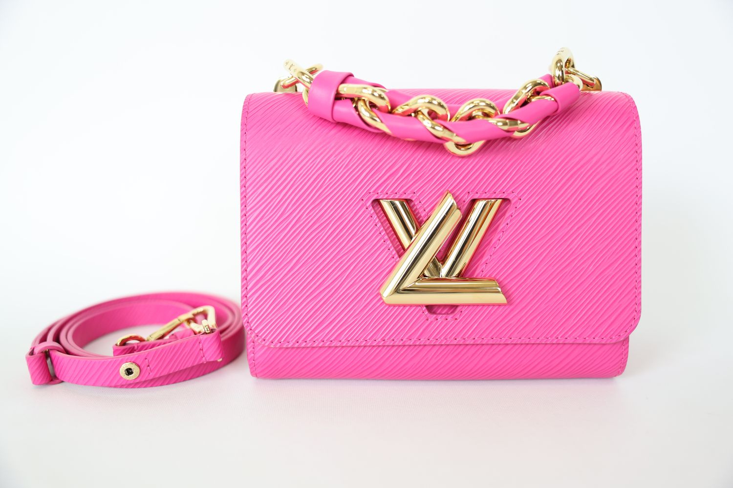 Louis Vuitton Twist PM, Fuchsia Pink Epi Grained Leather and Cowhide Leather with Gold Hardware, Preowned in Dustbag WA001